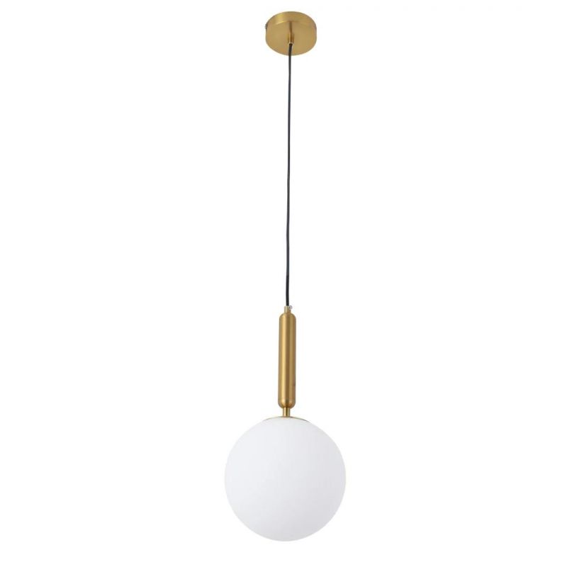 Industrial E27 White Glass Ball Shade Round Single Vintage Hanging Lamp Chandelier Pendant Ceiling Light Gold Modern Globe Pendant Light for Bar Dining Room