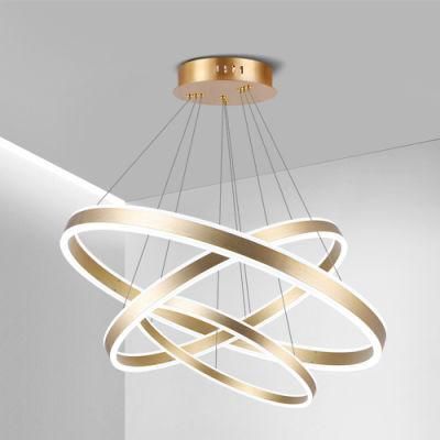 New Design Metal Ring Modern LED Round Chandelier Circle Pendant Light Lediron Wood Luxury Lighting Chandelier