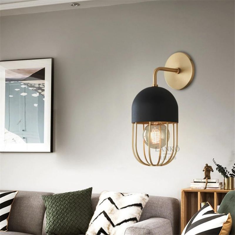 Post Modern Iron Lantern Black Gold Wall Lamps Haley Wall Sconce (WH-OR-192)