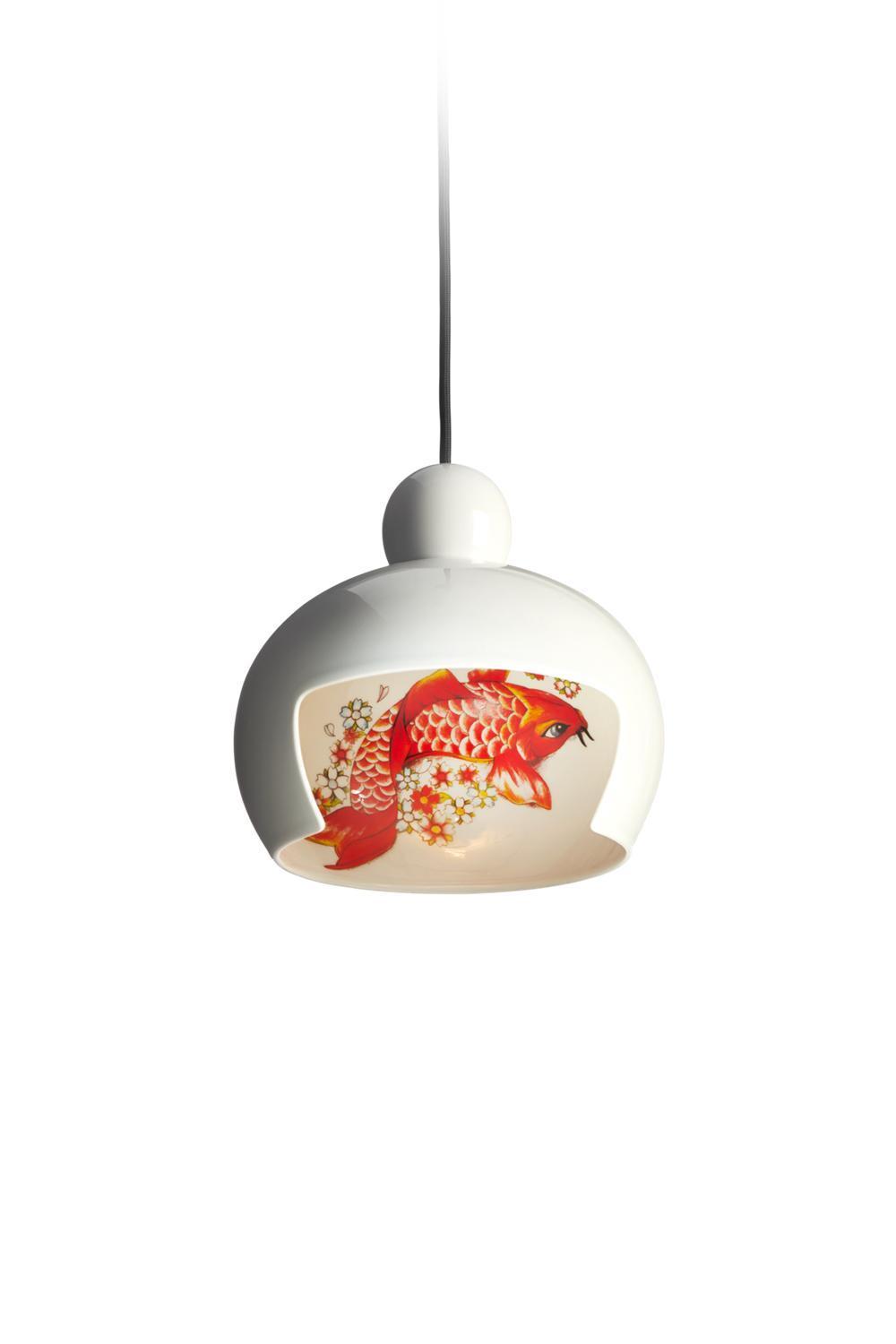 Chinese Retro Style Classic White Fish Vase Pendant Light