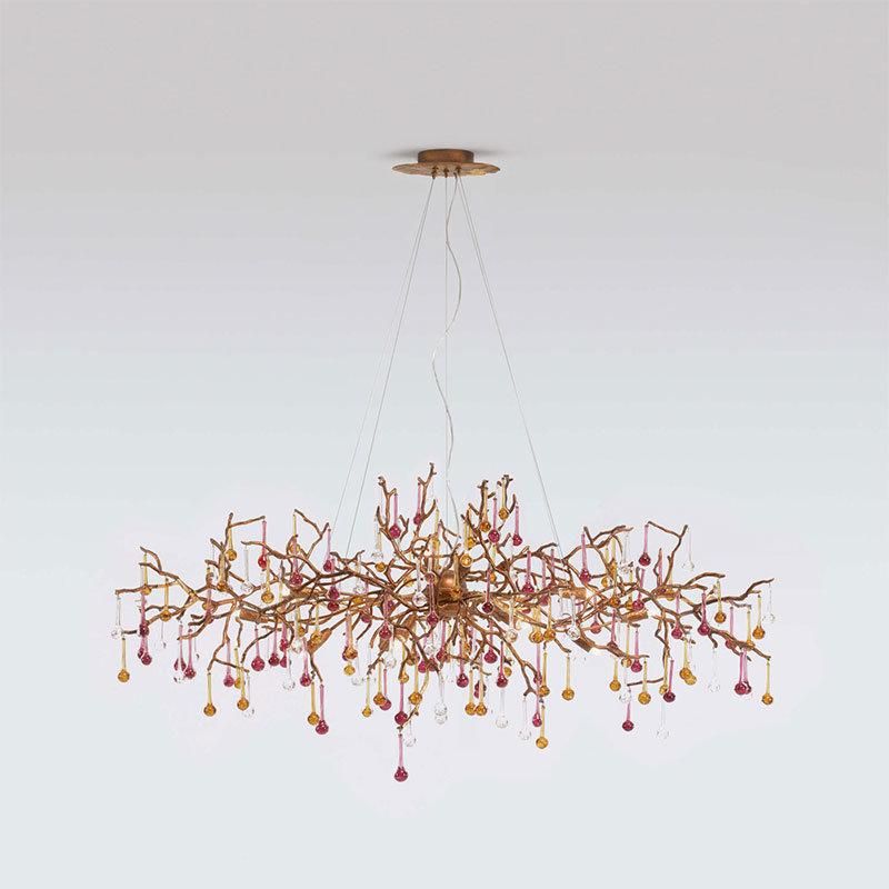 2022 Colorful Crystal Gold Branch Nests Large Copper Chandelier Long Brass Crystal Lamp Vine Light