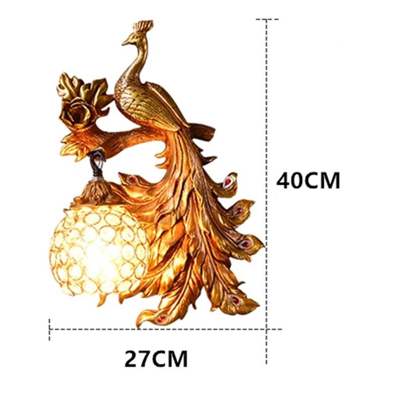 Vintage Creative Art Deco Peacock Resin Wall Lamp Gold Vanity Luxury Bedroom Wall Light (WH-OR-62)