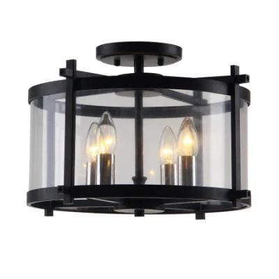 Drum Clear Glass Indoor Ceiling Lamp for Living Room