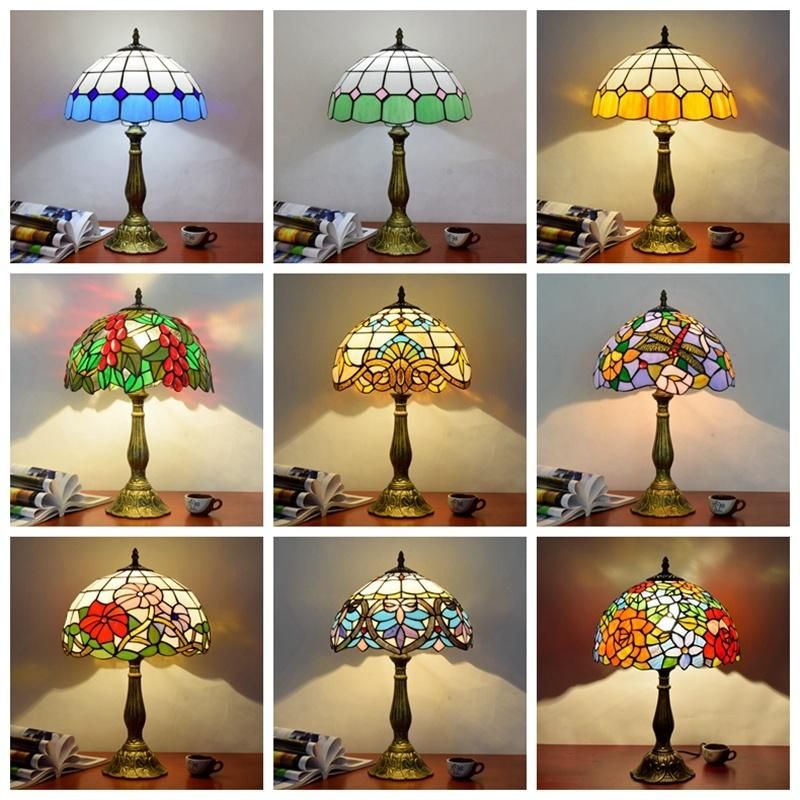 Tiffany Style Table Lamp Stained Glass Handcrafted Shade Desk Light