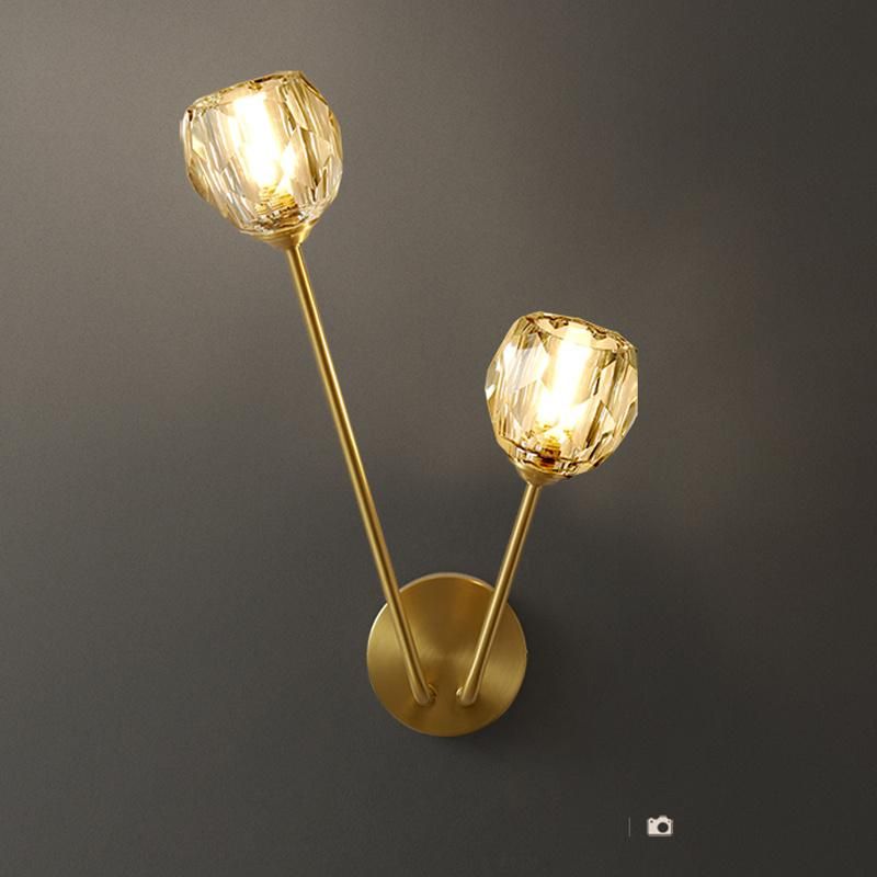 Living Room Bedroom Light Double Head Creative Modern Simple Copper Crystal Wall Lamp