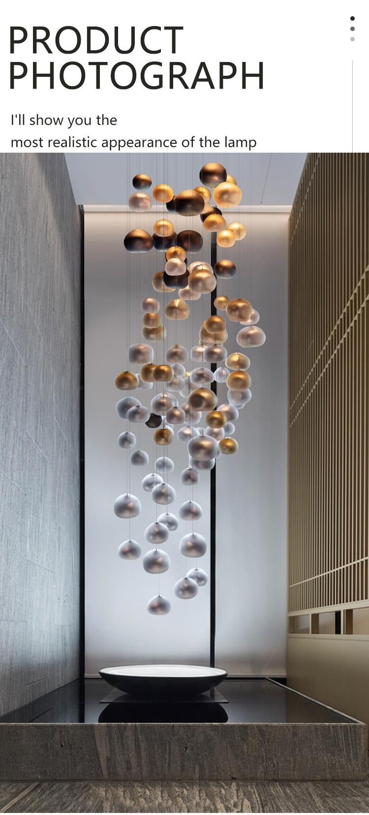 Custom Engineering Decorative Long Stairway Luxury Glass Steel Wire LED Chandelier Lamp