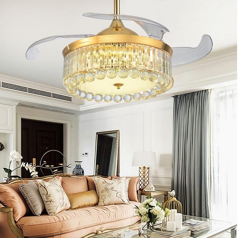 Fan European Luxury Living Room Bedroom Crystal Lamp LED Decorative Stealth Ceiling Fan Fan Lights Restaurant Lights Direct