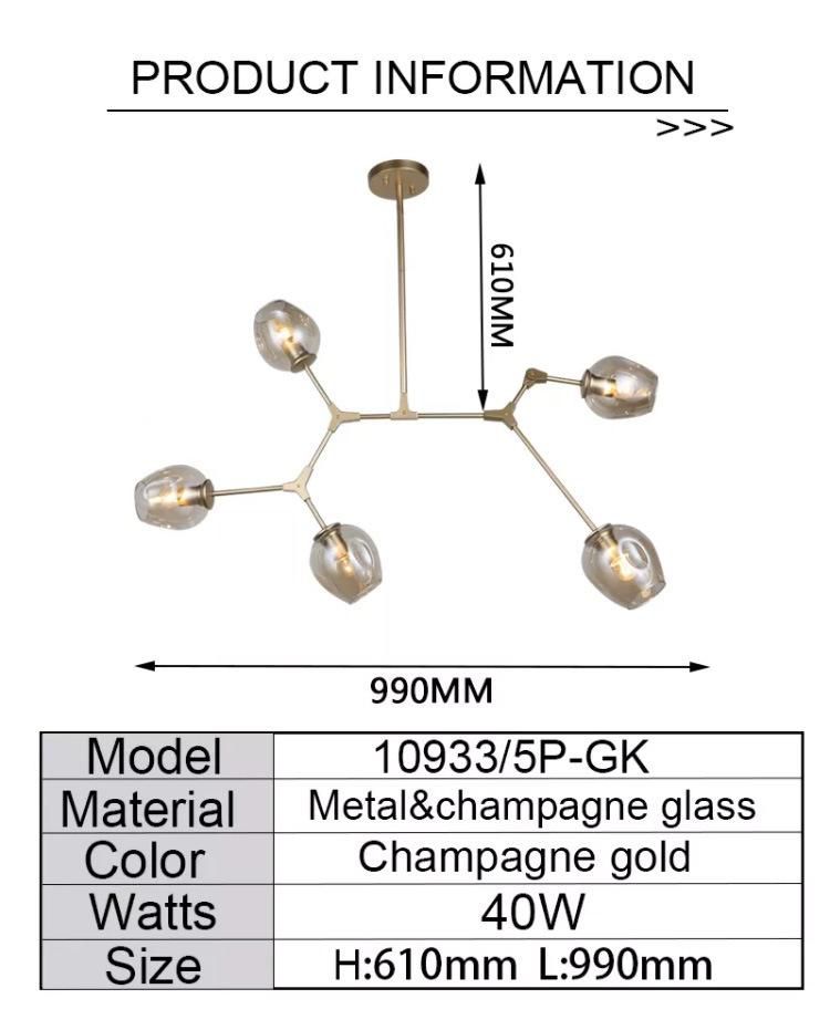 New Modern Project Home Decoration Nordic Glossy Champagne Glass Chandelier