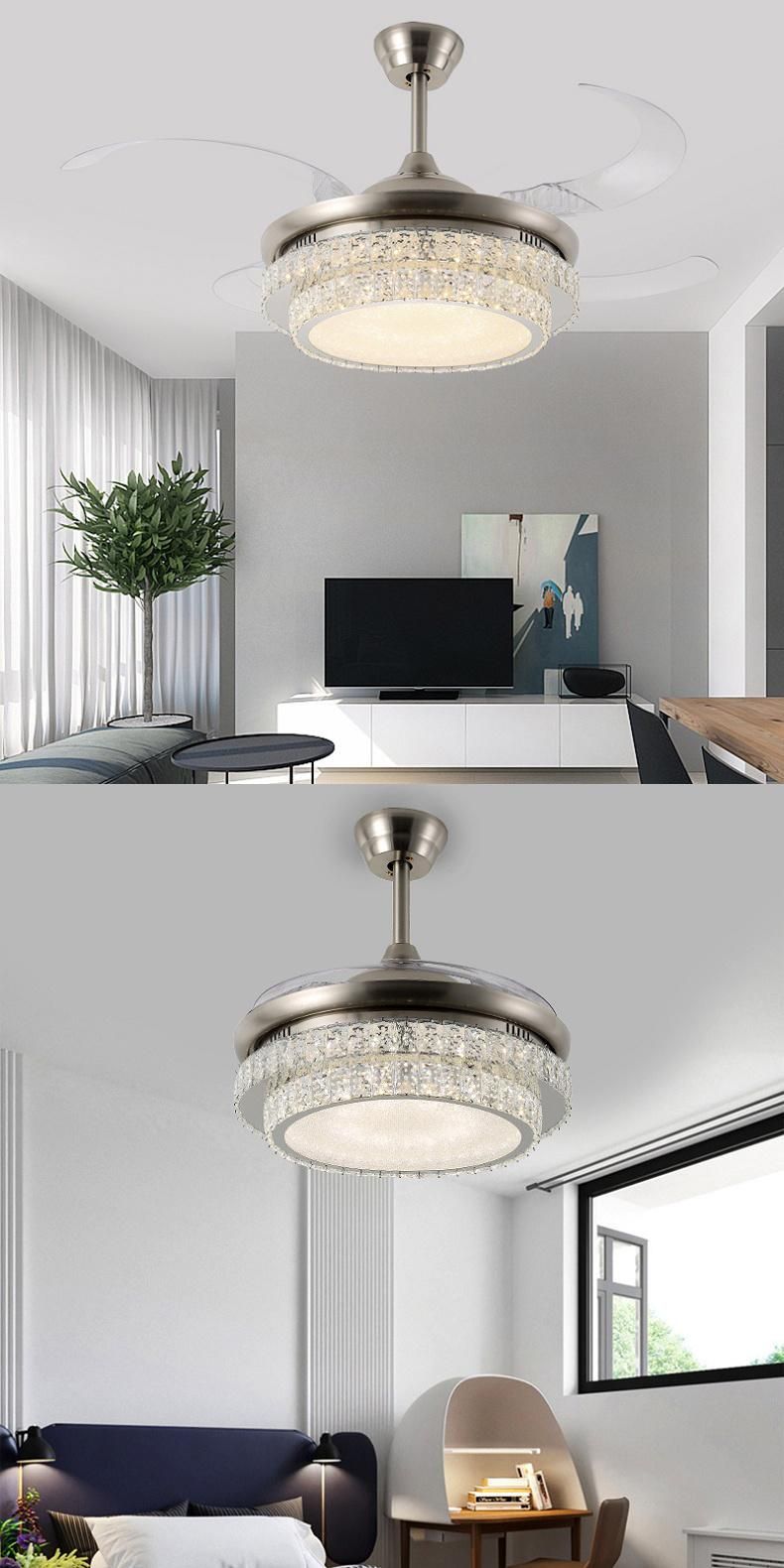 Modern Living Room Ceiling Fan Blades Transparent Lamp Modern European Restaurant Fan with Light