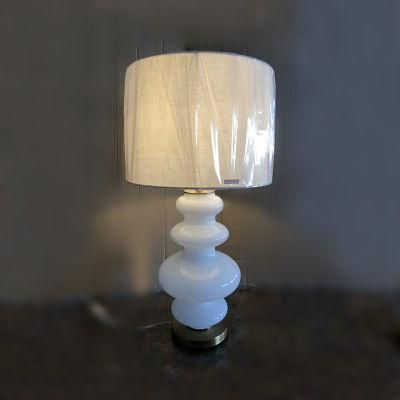 White Glass Lamp Body and Fabric Shade Table Lamp.