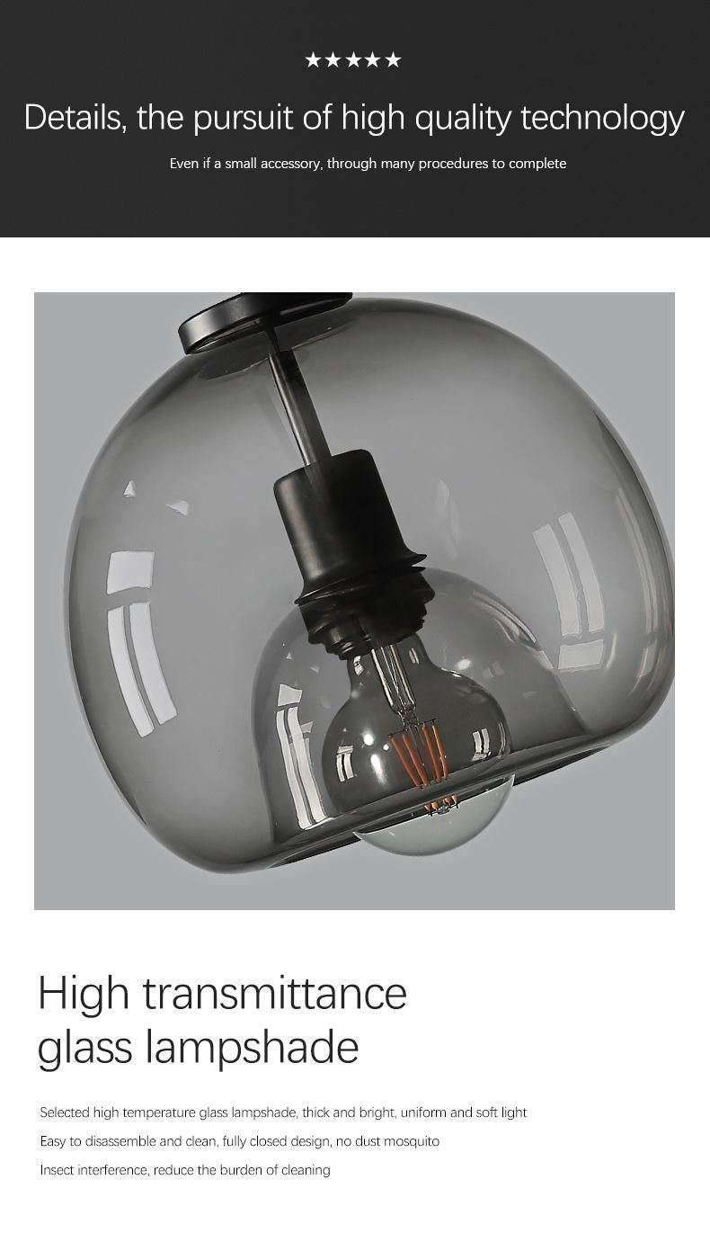 Nordic LED Pendant Lamp E27 Black Chandelier for Living Room Dining Room Kitchen Bedroom Modern Gray Glasslamp (WH-GP-32)