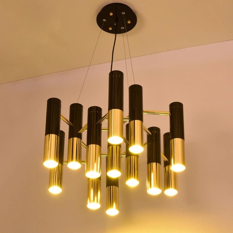 Postmodern Light Luxury Living Room Cylindrical Black Gold Long Model Room Chandelier Hotel Restaurant Long Designer Bedroom Pendant Lighting