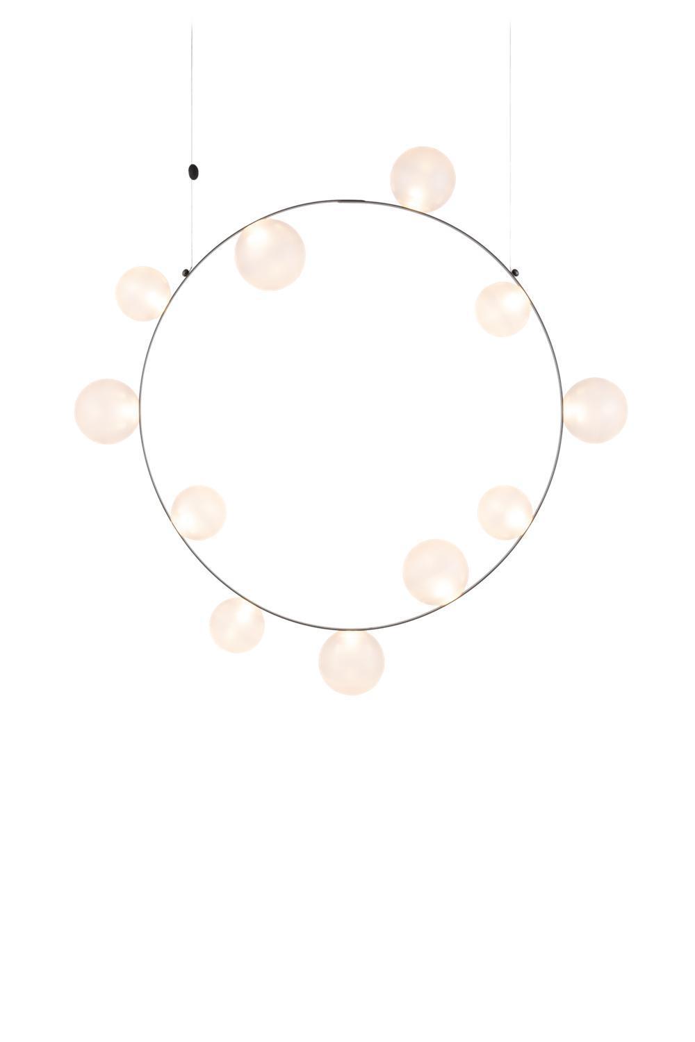 Nordic Simple Postmodern Style Milky White Glass Ball Brass Circle Chandelier for Dining Room