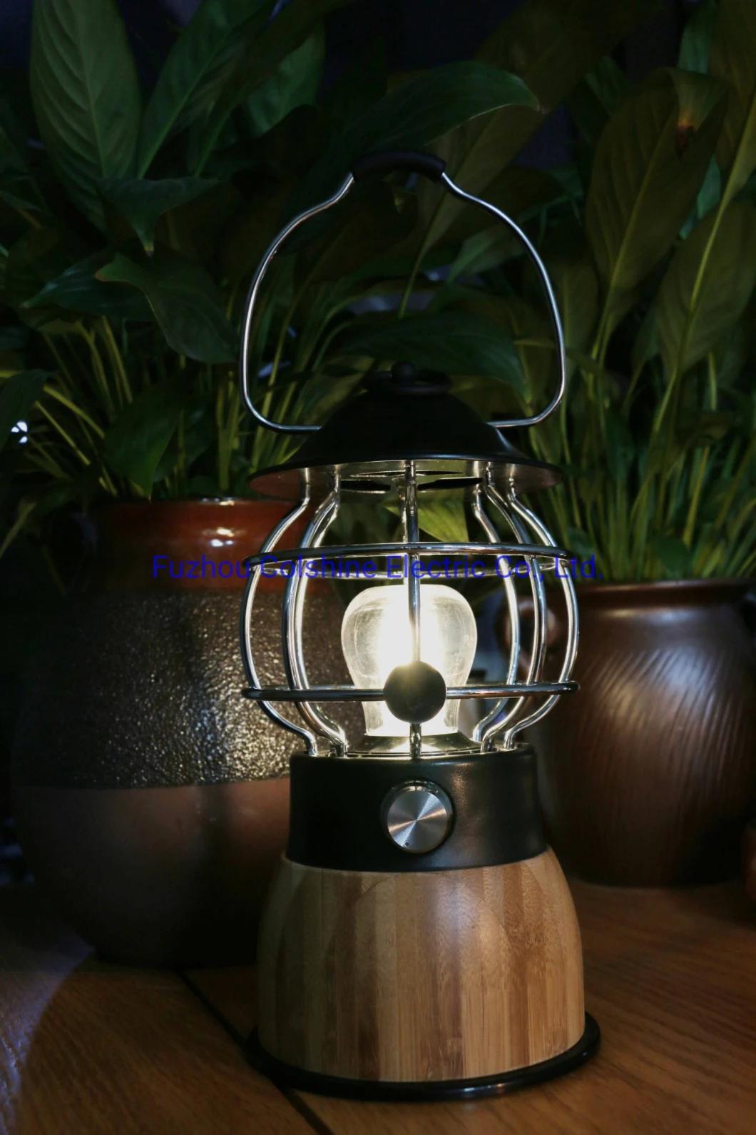 Decorative Bamboo Table Lamp Camping Lantern with USB Powerbank