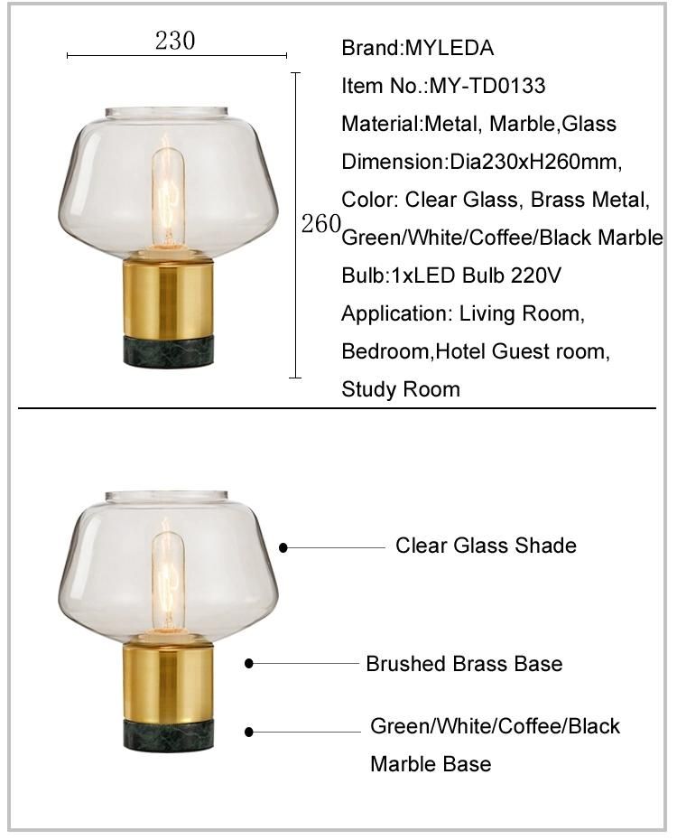 Modern Marble Base Glass Decorative Table Lamp