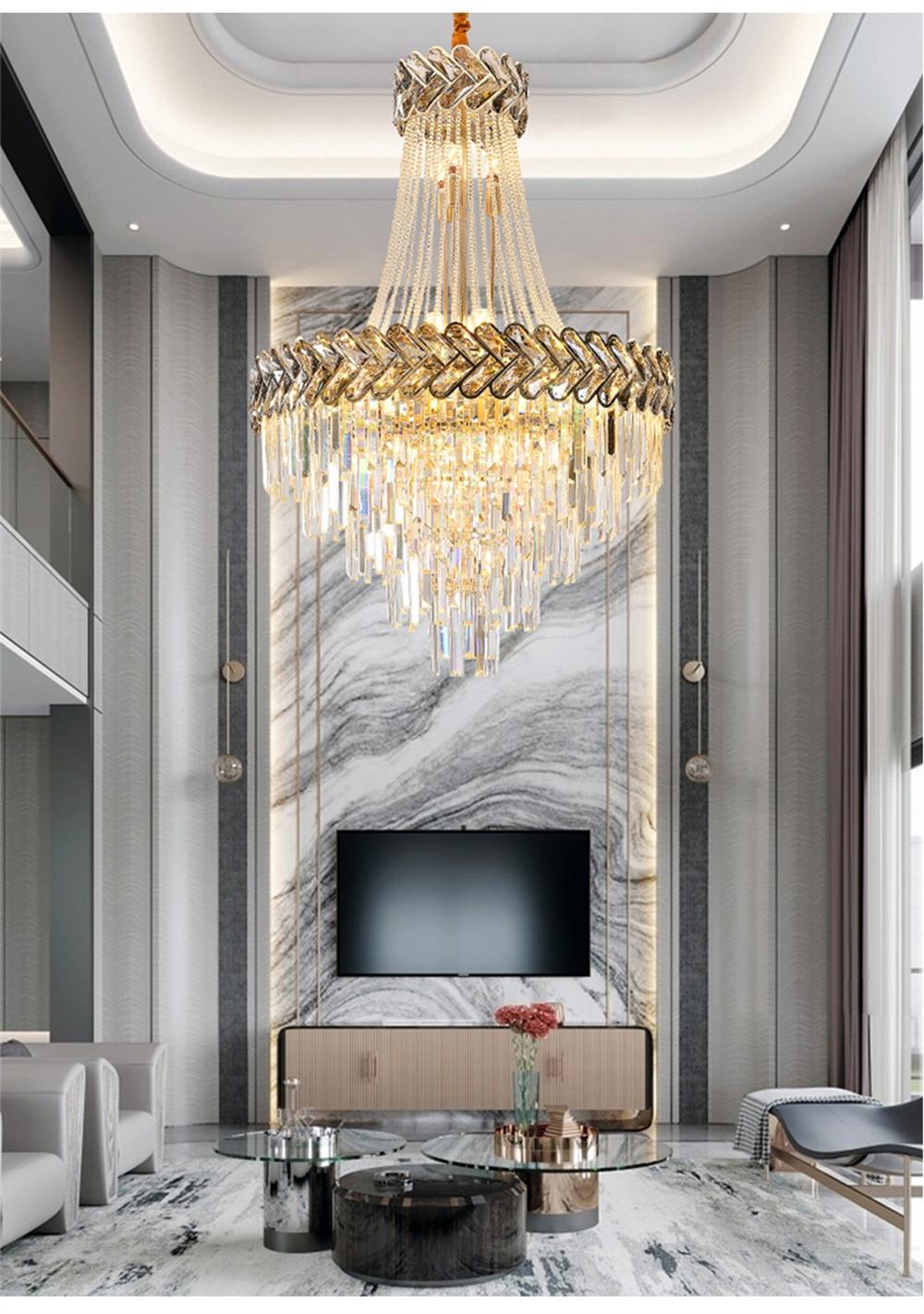 Modern Crystal Chandelier Lighting High Quality Gold LED Hanging Lamp for Living Room Bedroom Staircase Indoor Lighting