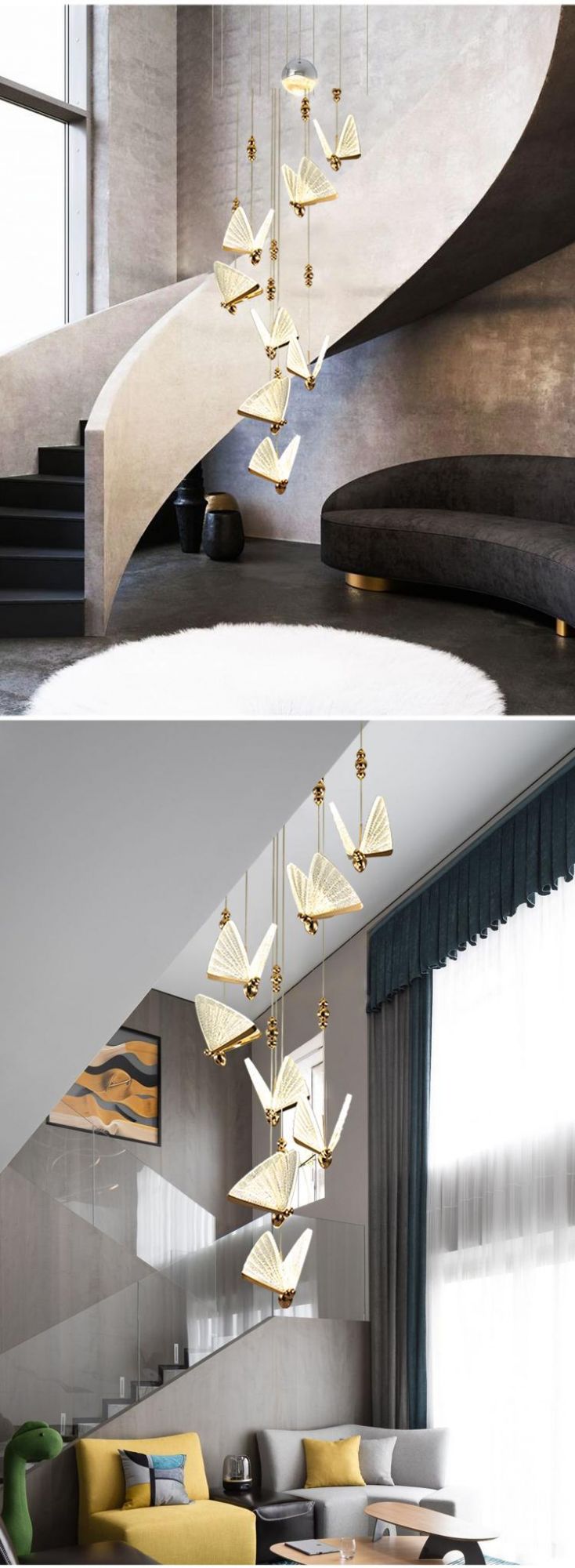 Contemporary Large Decorative Hotel Bookstore Long Stair Gold Luxury LED Chandelier Light