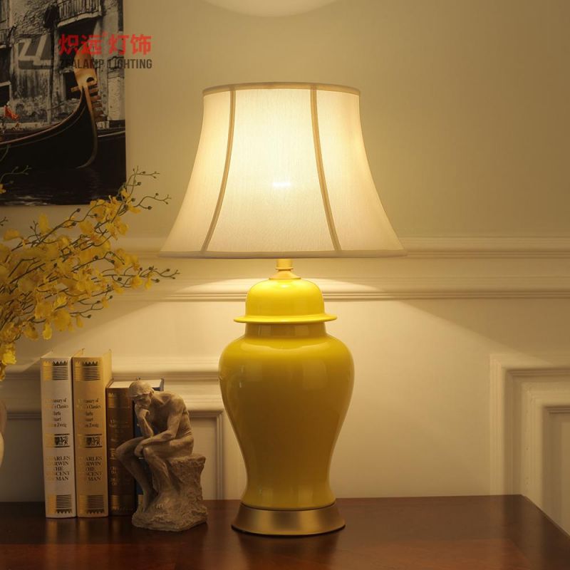 Traditional Ceramic Yellow Temple Jar Decorative Table Light (TL8002)