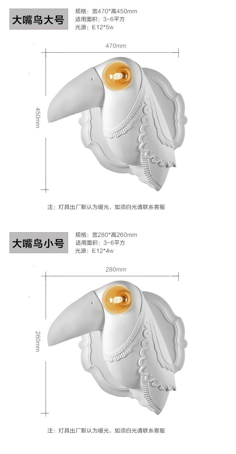 Resin Animal Wall Lamp Bedroom Bedside Lamp Living Room Decor White Ceramic Toucan Wall Light (WH-VR-72)