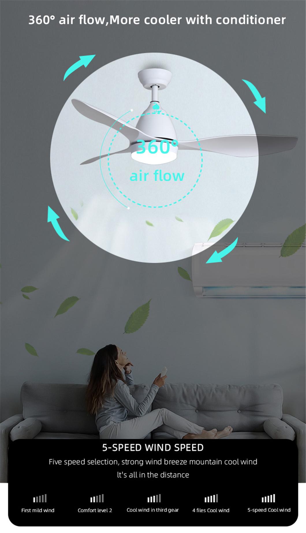 New Arrival 48 Inch 3 ABS Blades 5 Fan Speed Remote Control LED Ceiling Fan Ceiling Fan LED Light for Home
