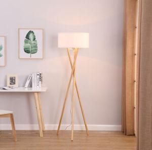 Tripod Natural Wood Floor Lamp with Cross Legs