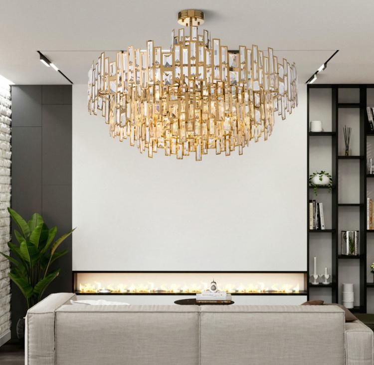 Post Modern Style Personality Stainless Steel Frame and K9 Crystal Living Room Chandelier Lamp