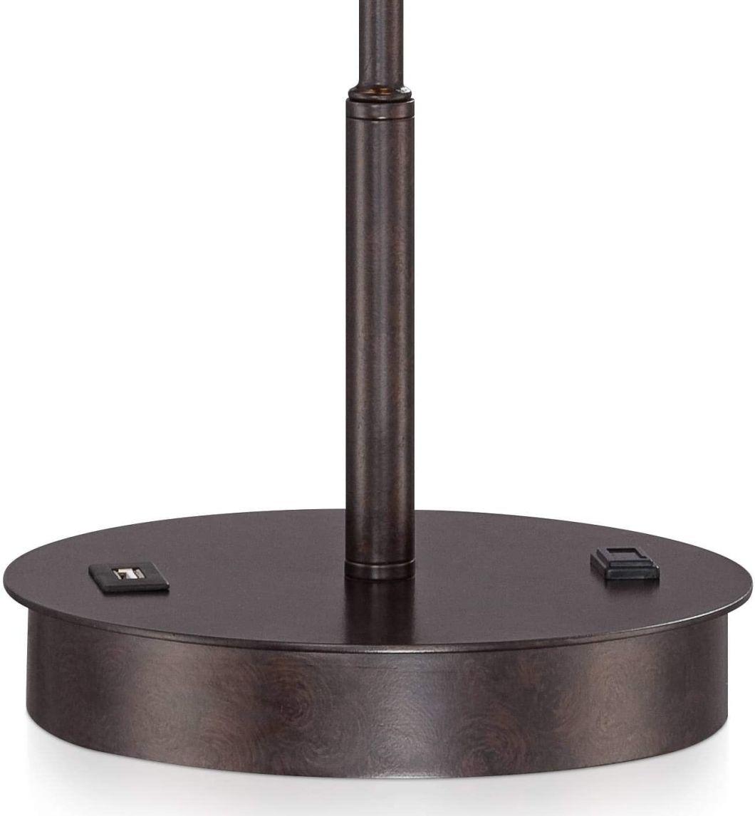 Modern Accent Table Lamps Set of 2 with Hotel Style USB and AC Power Outlet in Base Bronze Slim Fabric Drum Shade for Living Room Bedroom House Bedside