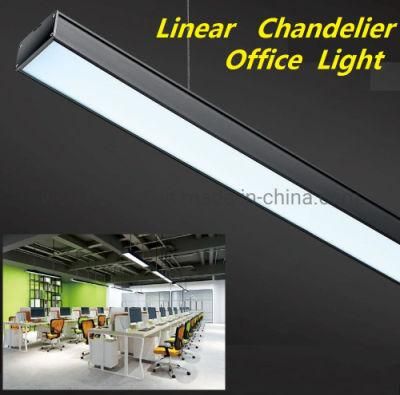 Indoor Office Lighting Modern Linear Chandelier Lamp 1.2m 36W Slim LED Ceiling Pendant Light with Black White PBT Housing