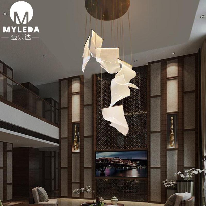 Lobby Hall Custom Modern Acrylic Pendants LED Strip Chandelier for Hotel