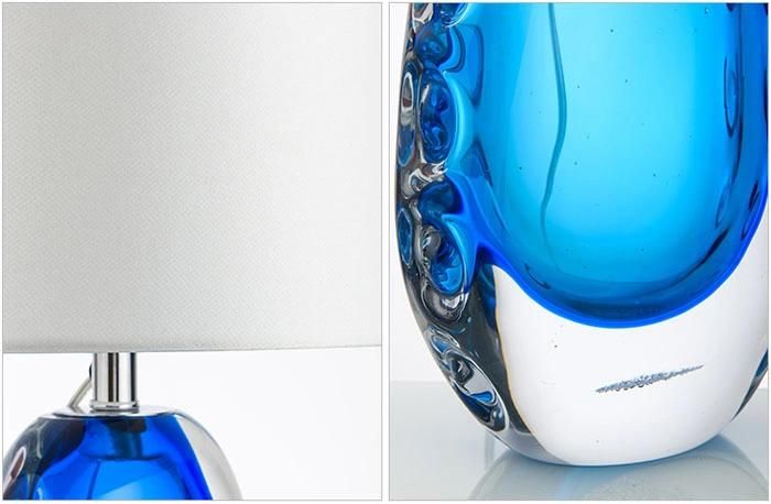 Hotel Modern Crystal Murano Glass Table Lamp Light with Fabric Shade in blue Color