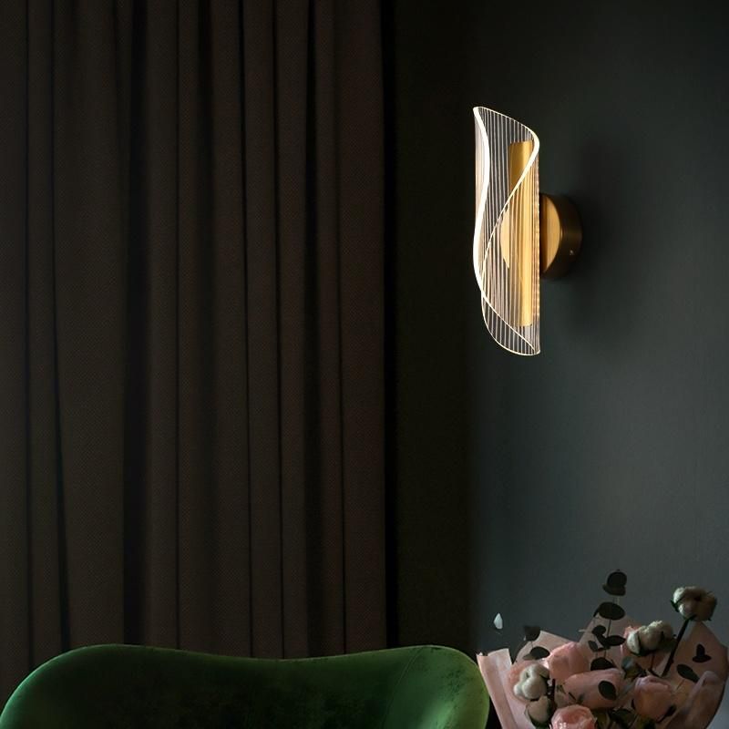 Nordic Gold Acrylic LED Wall Lamp Bedroom Bedside Aisle Post Modern Wall Lighting (WH-OR-117)