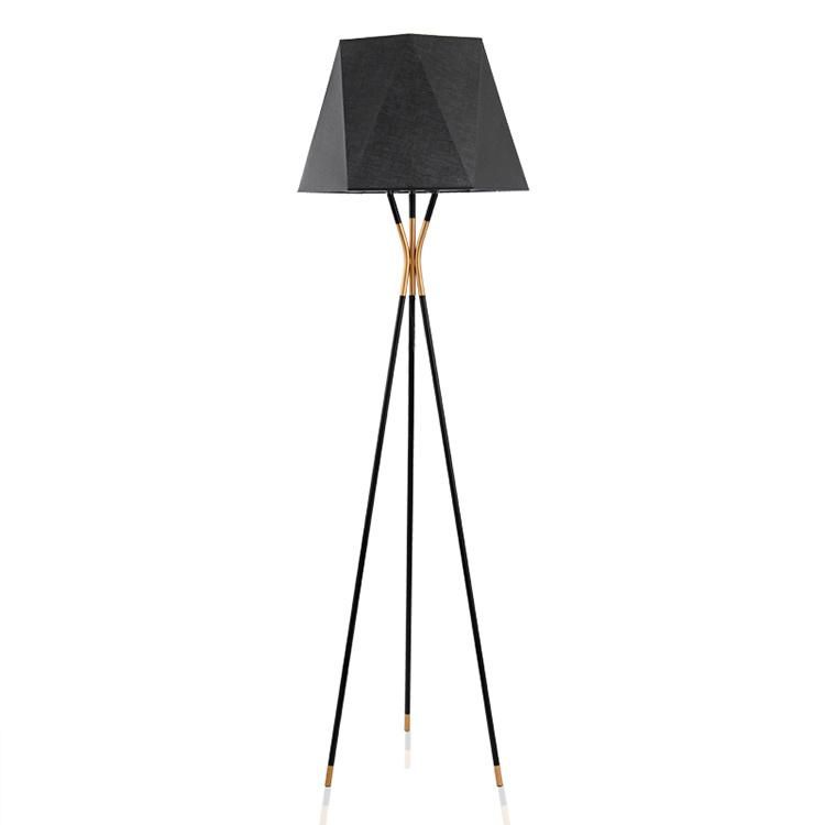 Nodic Modern High Level Hotel Living Room High End Study Decorative Light Iron Floor Lighting Metal Tripod Black Fabric Shade Art LED Hotel Standing Floor Lamp