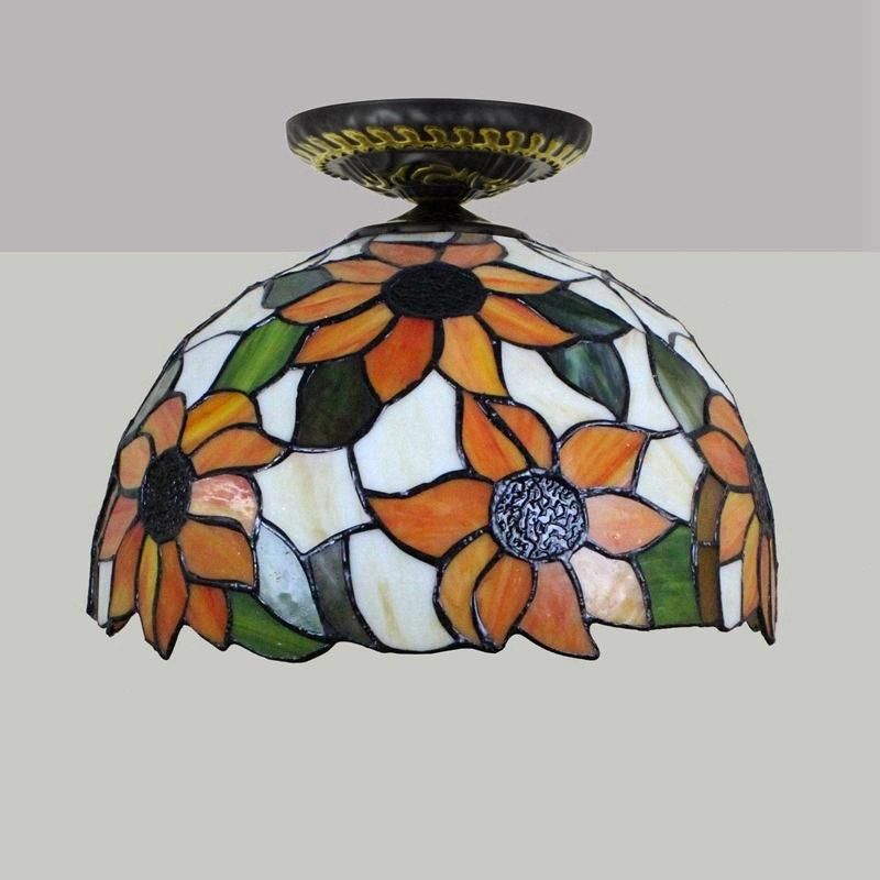 America Countryside Tiffany Multi-Color Glass Dining Room Bedroom Flower LED Ceiling Light (WH-TA-28)