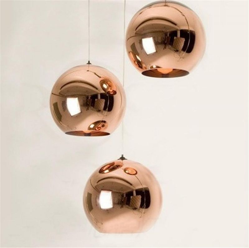 LED Chandelier Modern Glass Ball Pendant Lamp Luster Copper Sliver Shade Mirror Hanging Lamp Home Decor Light Fixtures