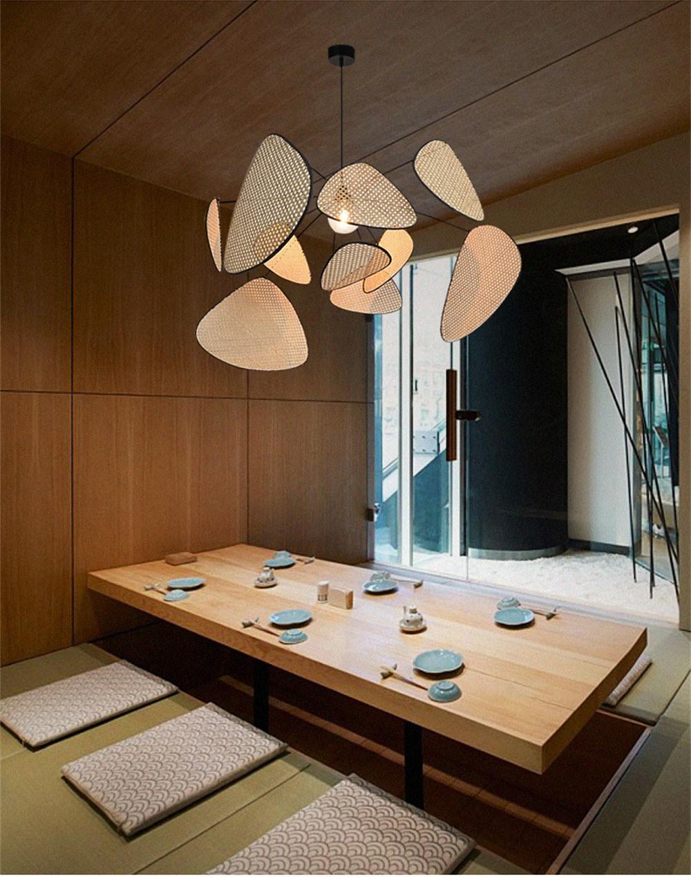 Wicker Chandelier Living Room Studio Kitchen Wood Bamboo Lamp Shades Chandeliers Creative Leaf Grid Rural Hand Made Rattan Lamp