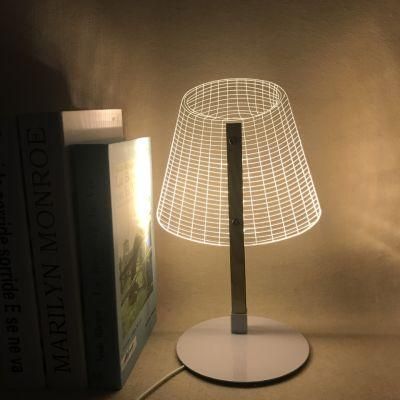 3D Vision LED Lamp Light-Emitting Acrylic Illusion Reading Table Lamp USB Wooden Bracket Simple Protection Nightlight