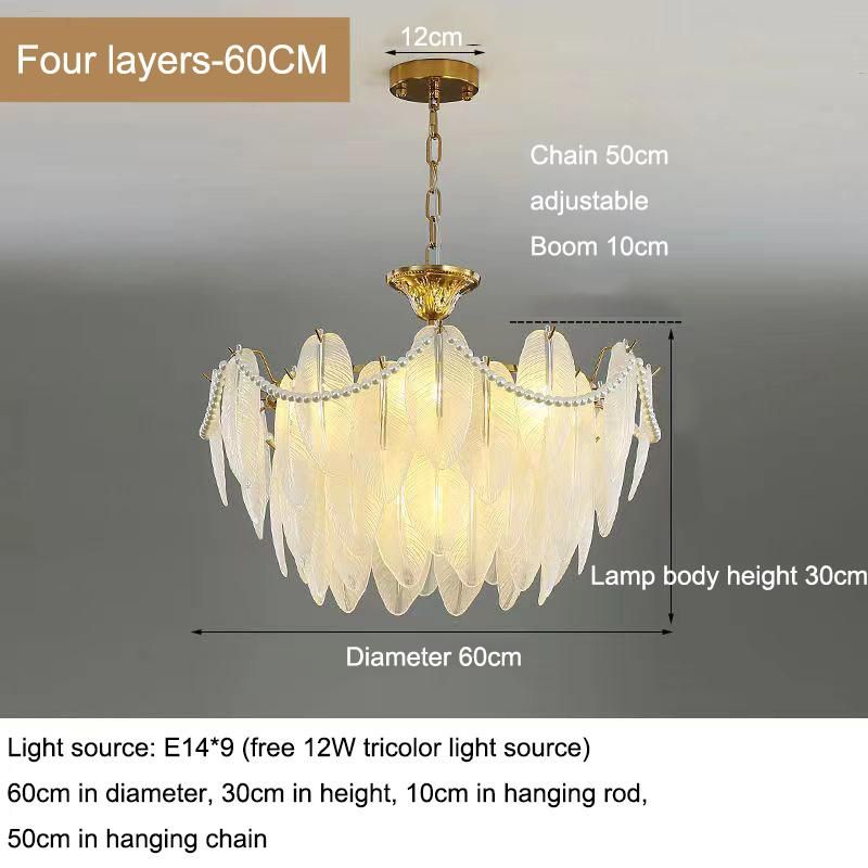 European Light Luxury Feather Glass Chandelier Hotel Restaurant Living Room Decoration Chandelier