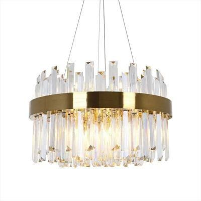 Villa Post Modern Luxury Gold Pendant Lamp with Clear Crystal Strip