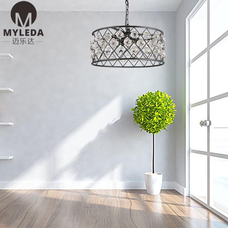 Industrial Vintage Wrought Iron Crystal Chandelier LED Pendant Lamp