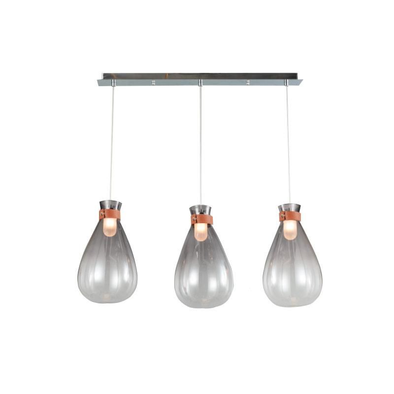 Three Lite G4 Drop Shape Smoke Glass Pendant Lamp