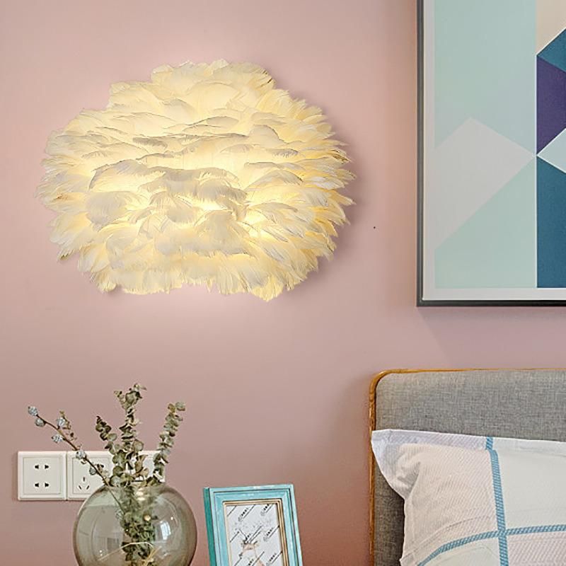 Nordic Pure White Feather Light Wall Lamp Romantic Sconces Lamp for Bedside Lighting (WH-OR-142)