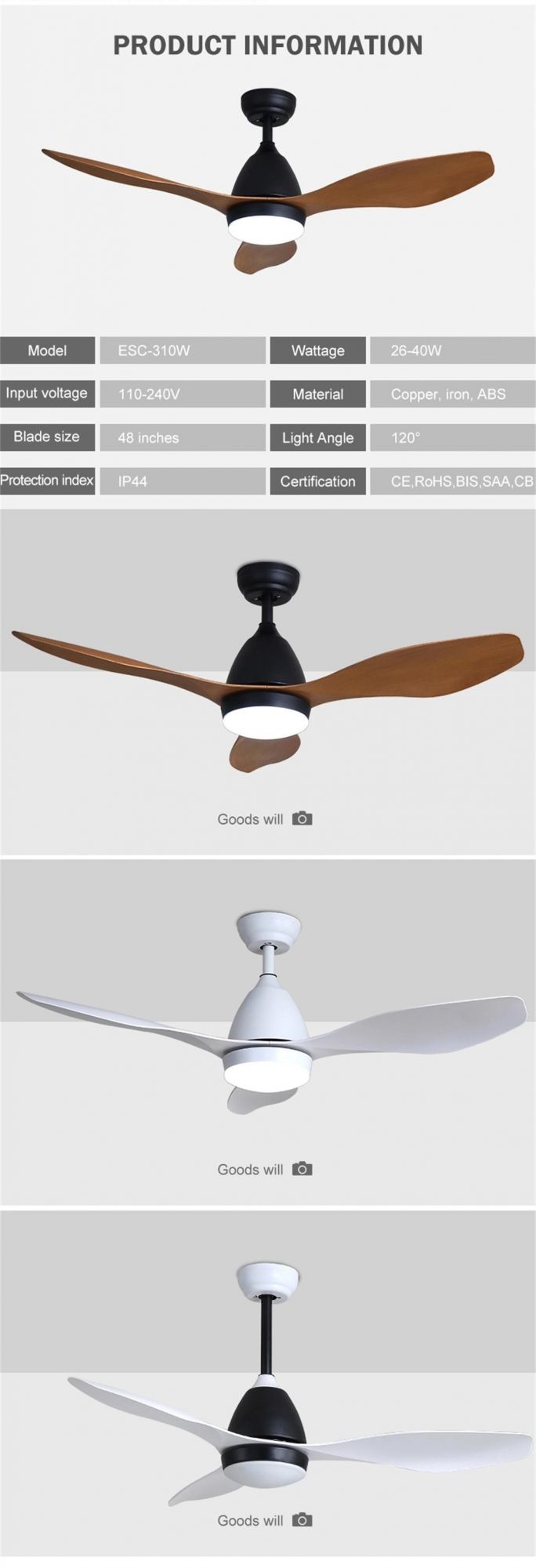 Energy Saving Motor Multi Function LED Remote Control Ceiling Fan Light