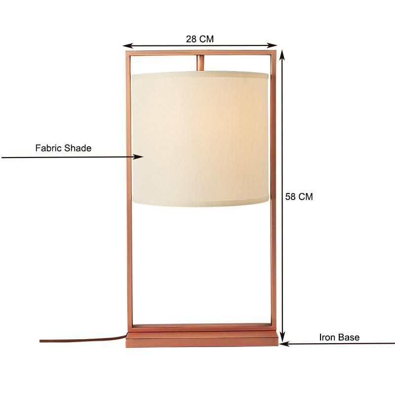 Jlt-4588 Rose Gold Square Table Lamp with Round Fabric Shade for Hotel Guest Room Home Bedroom Bedside