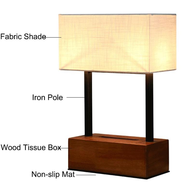 Jlt-4589 Modern Walnut Wooden Base Table Lamp with Tissue Box for Hotel Guest Room Bedroom Bedside