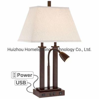 Jlt-Ht13 Bronze Table Desk Lamp with USB Port and Outlet with LED Side Light