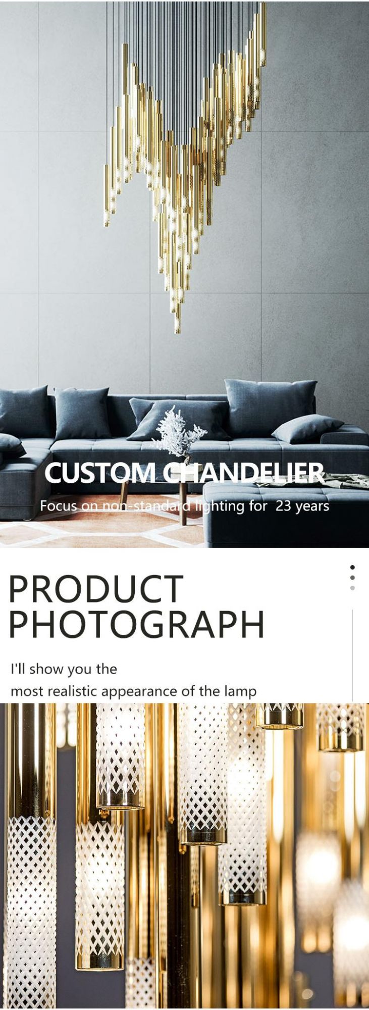 Customized Large Hotel Villa Business Center Metal Rod Long Staircase Chandelier