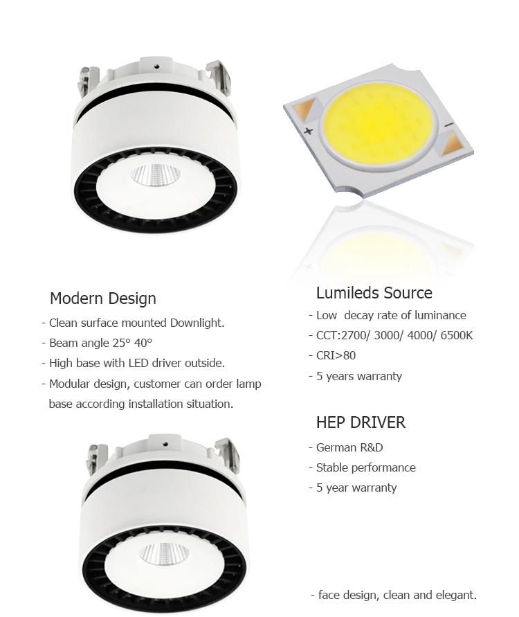 Adjustable 12W 1326lm 3000K 25deg 40deg Round LED Recessed Sport Light Downlight