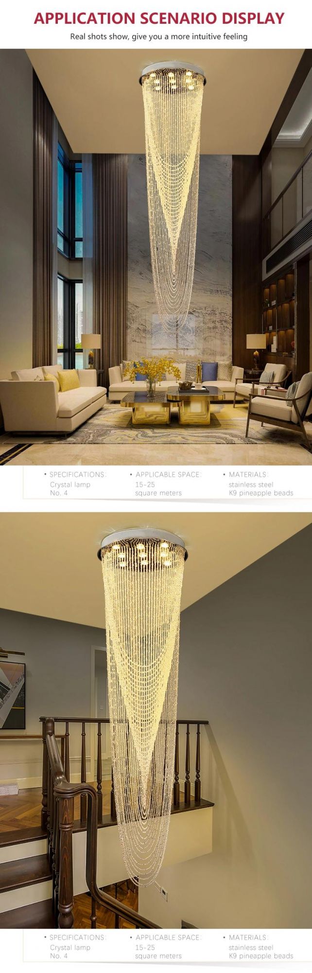 New Design Custom Light Luxury Staircase Hall Hotel Glass Non-Standard LED Chandelier Lamp