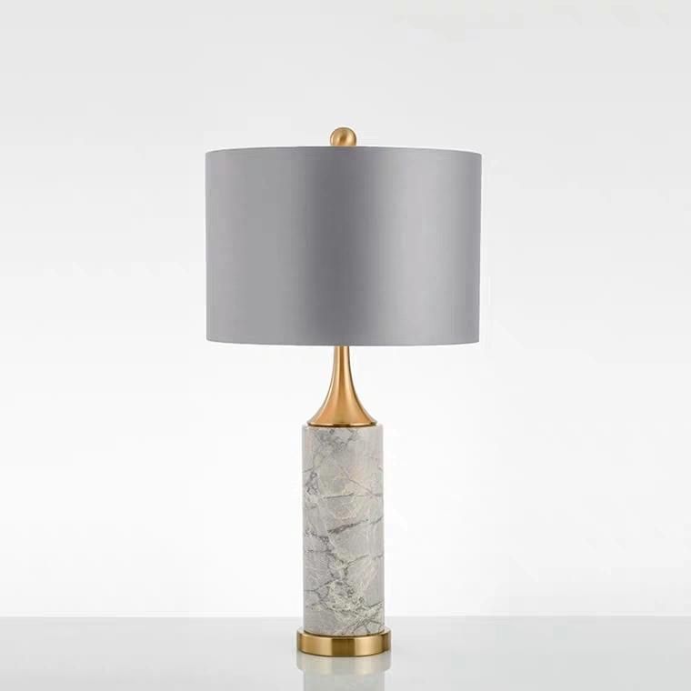 New Design and Steel Modern Table Art Lamp Custom Wholesale American Simple Designer Study Creative Metal Gray Marble Cloth Cover Desk Table Lamp