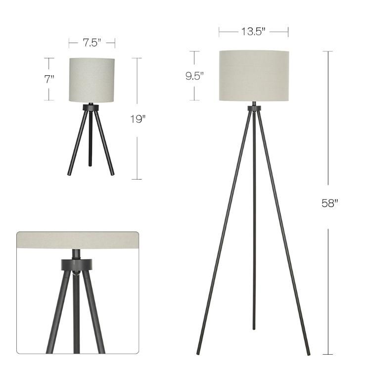 Jlt-1975 & Jlf-5813 Better Home Decor & Gardens Modern Tripod Table & Floor Lamp Set, Black Finish